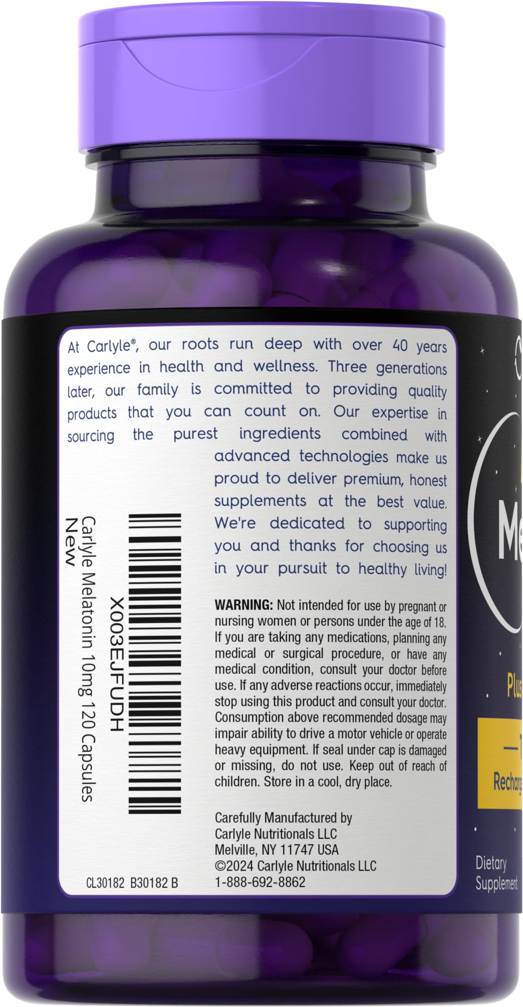 Carlyle Melatonin 10mg capsules close-up