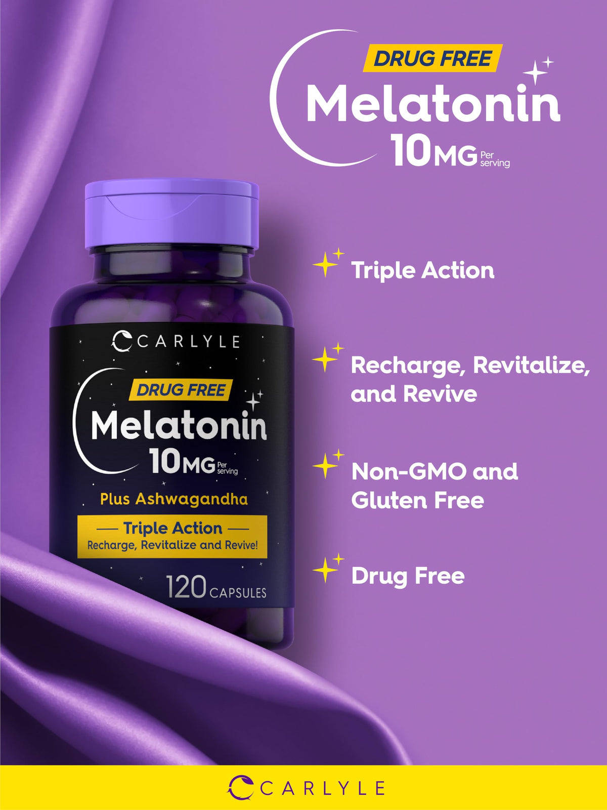 Carlyle Melatonin 10mg capsules on table