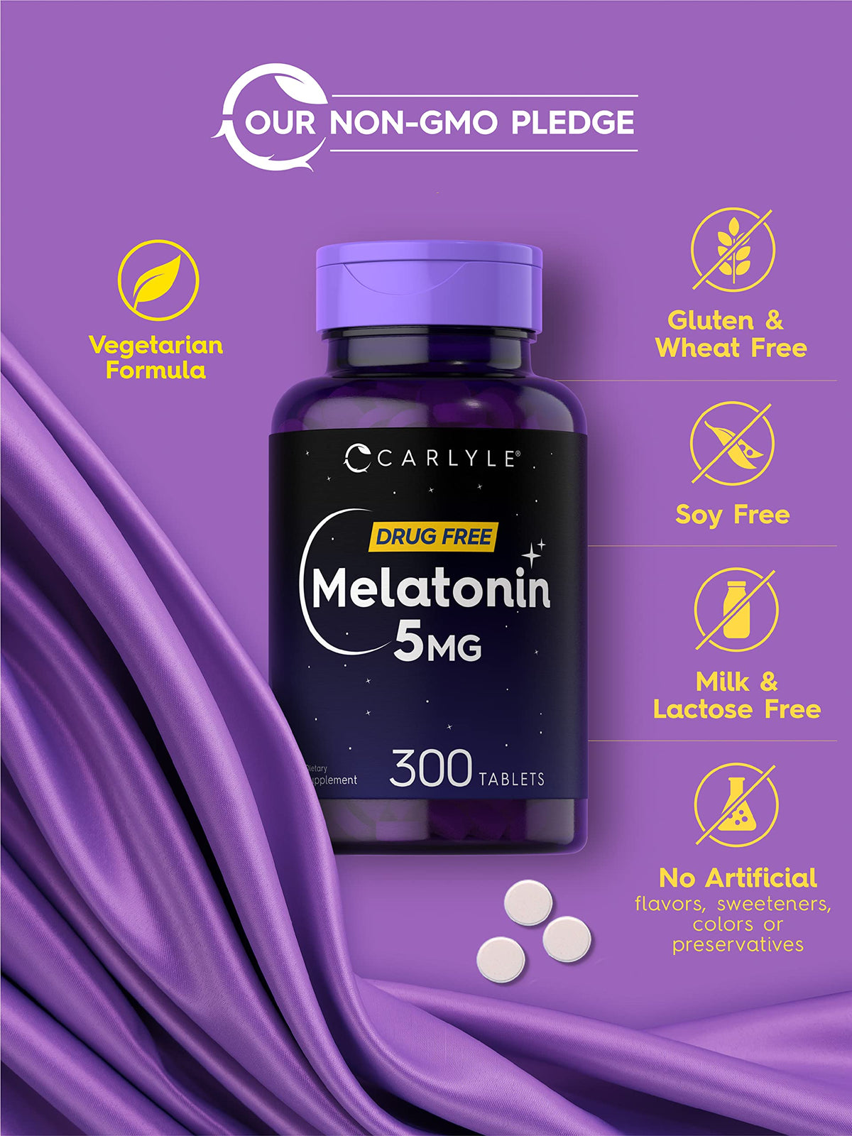 Carlyle Mélatonine 5 mg, détails des ingrédients sur la boîte