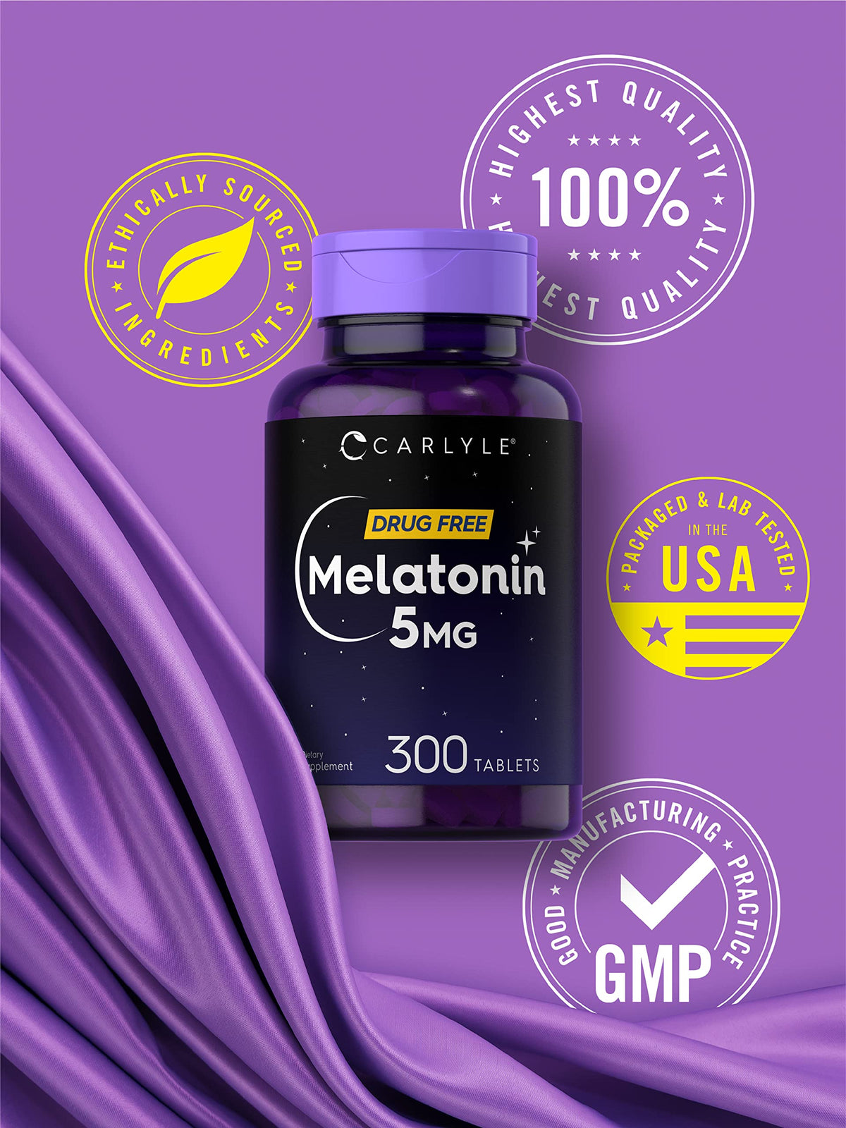 Carlyle Mélatonine 5 mg, tablettes en gros plan