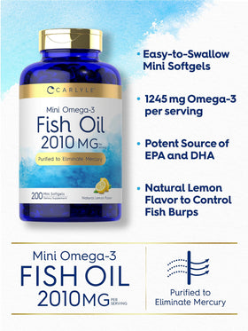 Carlyle Mini Fish Oil Softgels 2010 mg gélules sur une table
