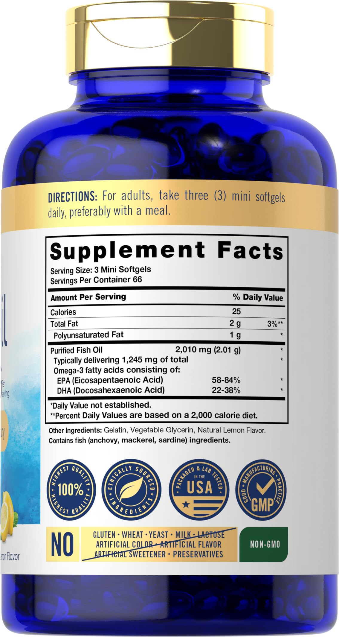 Carlyle Mini Fish Oil Softgels 2010 mg ouvert avec gélules