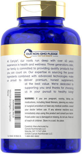 Carlyle Mini Fish Oil Softgels étiquette avec dosage