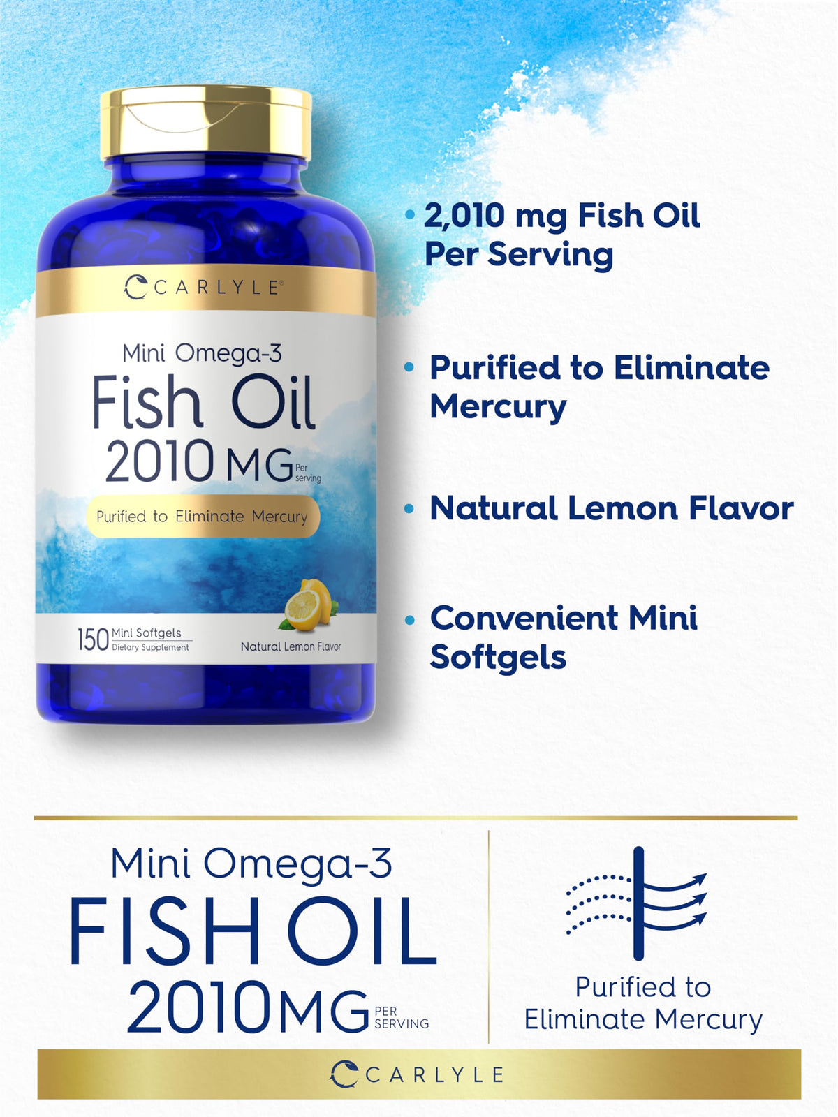 Carlyle Mini Fish Oil Softgels gélules contre un fond blanc