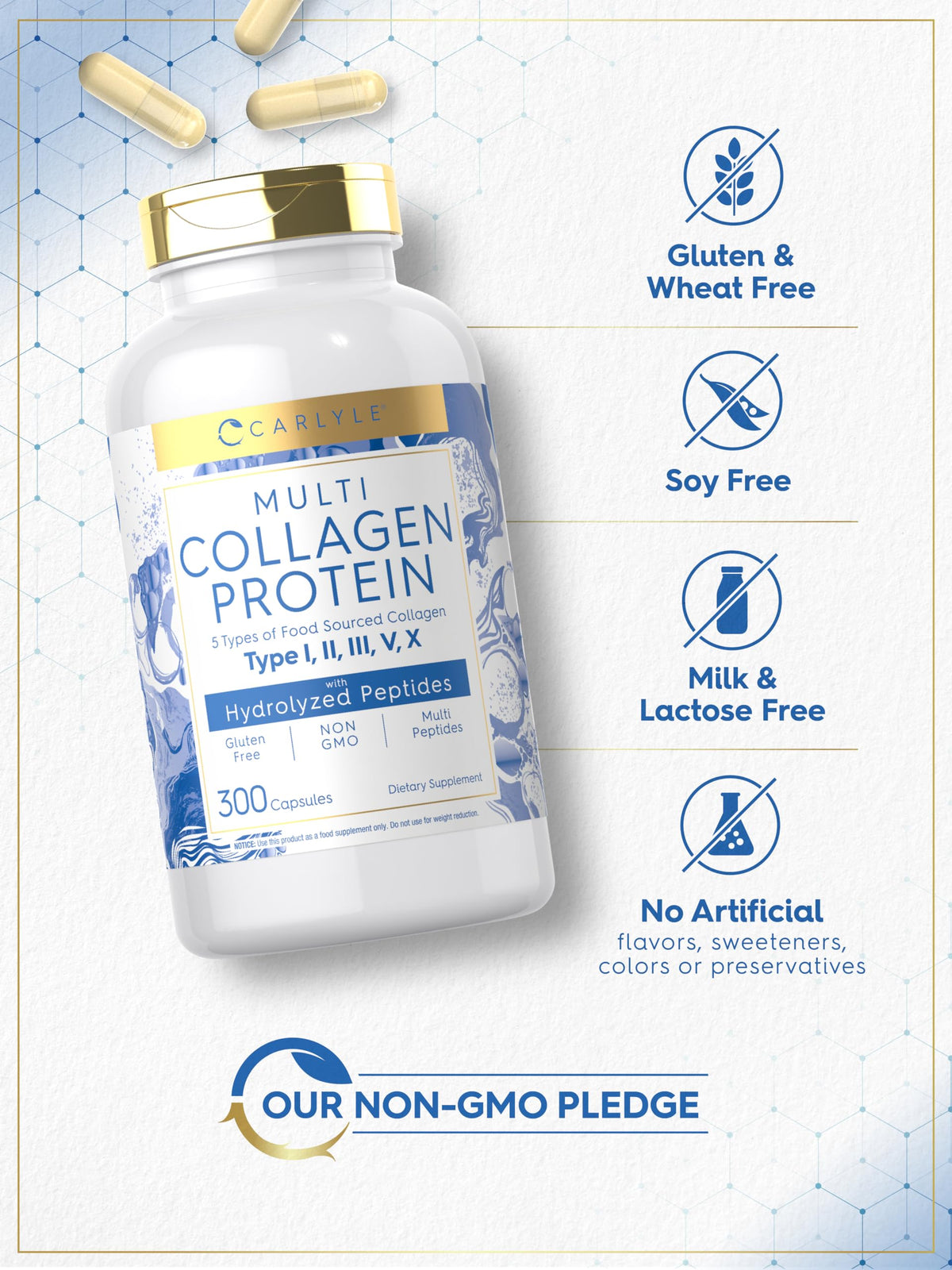 Carlyle Multi Collagène 2000mg 300 capsules ouvertes