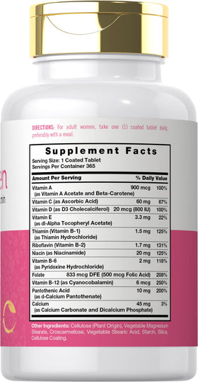 Carlyle Multivitamines et Minéraux pour Femmes, dosage et ingrédients sur l'étiquette