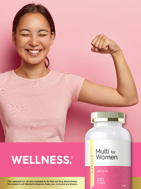 Carlyle Multivitamines Femmes, flacon sur un fond en bois