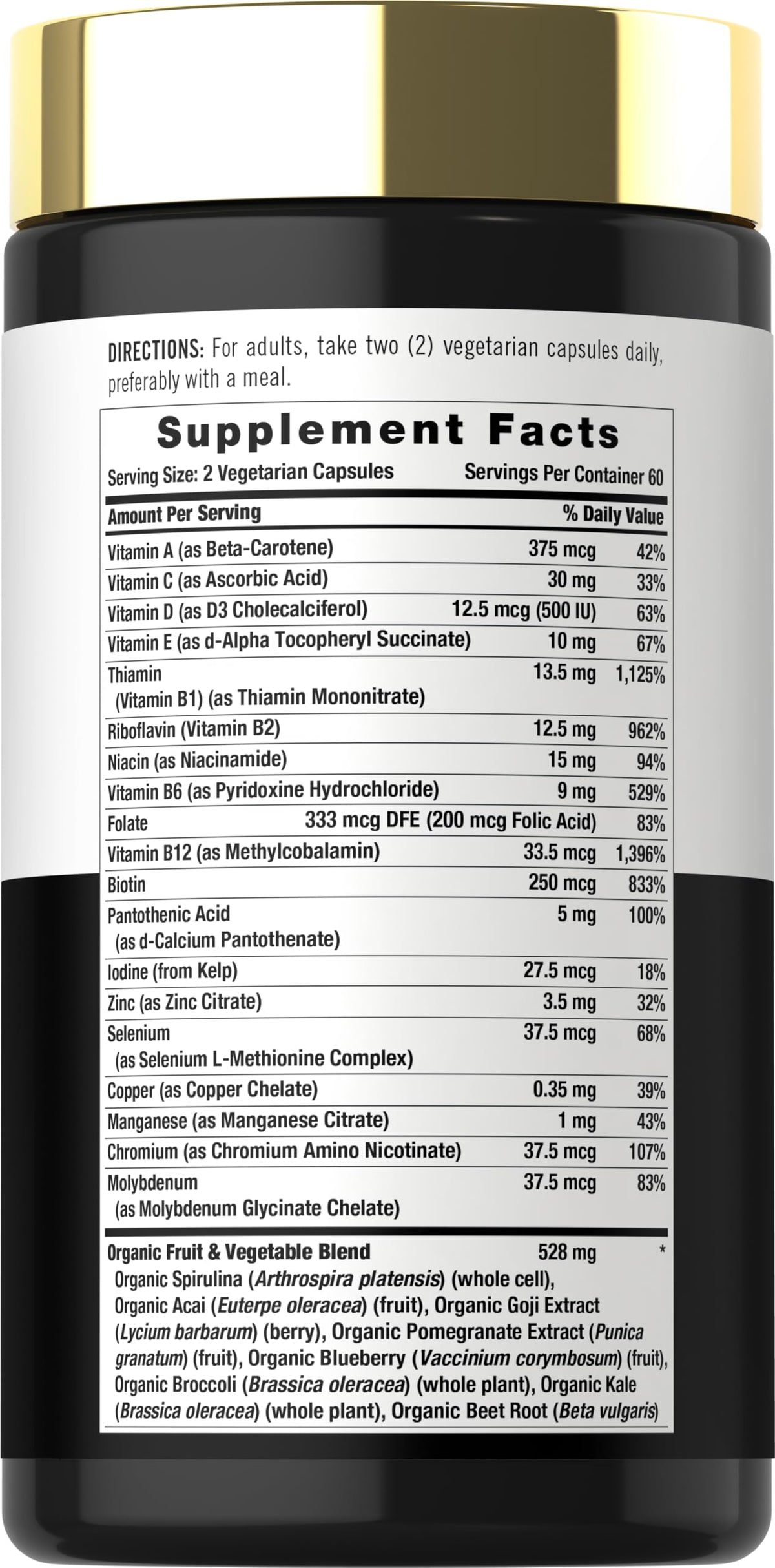 Carlyle Multivitamines pour Hommes - étiquette détaillée