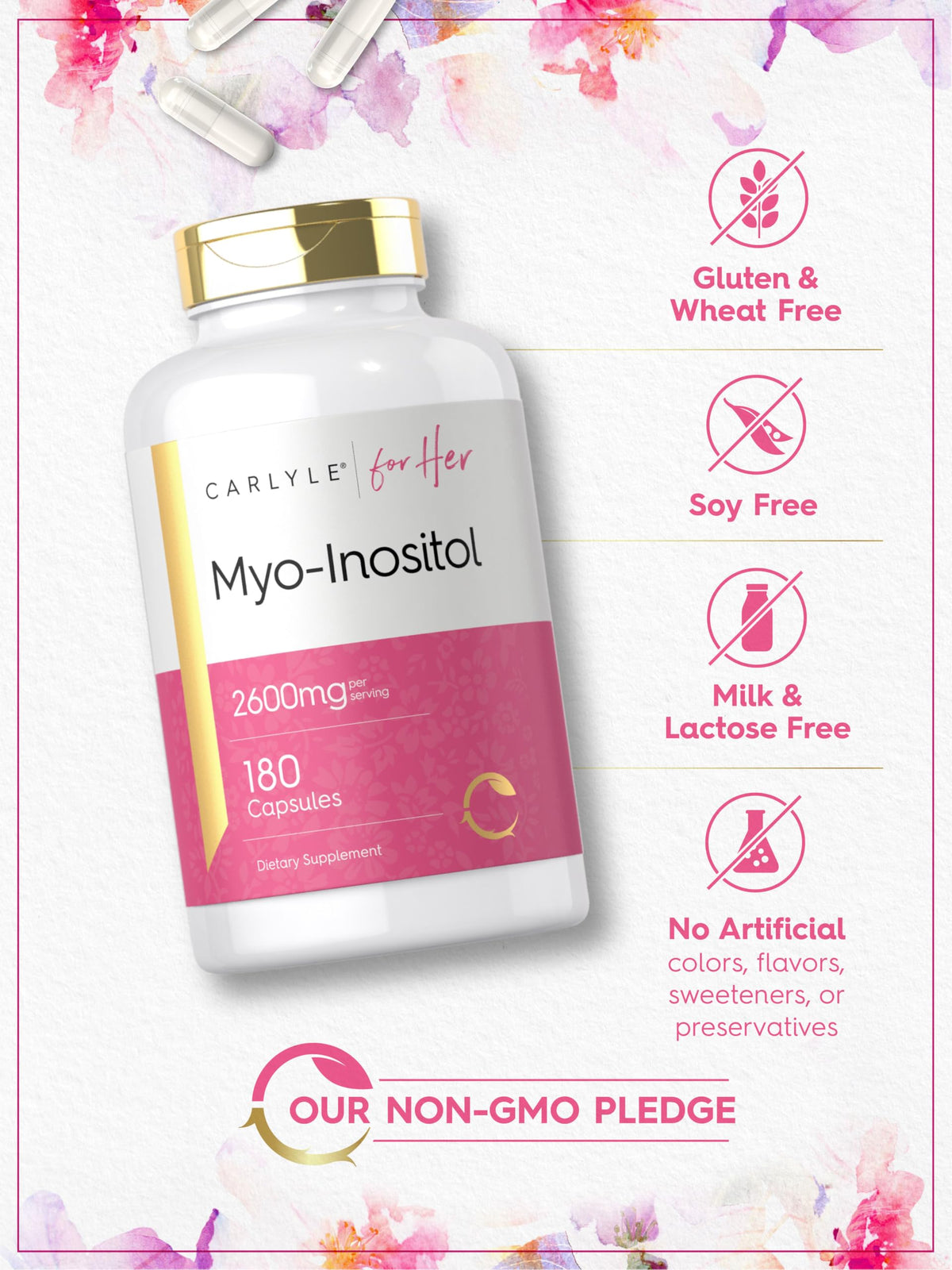 Carlyle Myo-Inositol 2600mg capsules en main