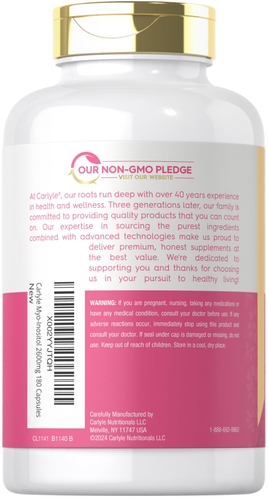 Carlyle Myo-Inositol 2600mg capsules ouvertes sur une surface