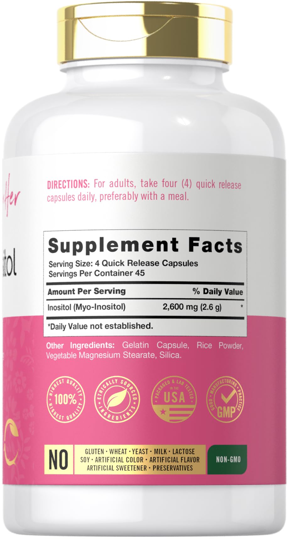 Carlyle Myo-Inositol 2600mg étiquette et détails du produit