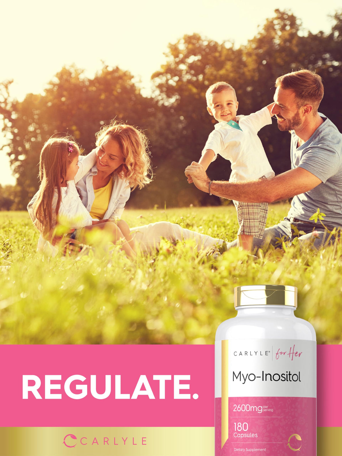 Carlyle Myo-Inositol 2600mg sur une table avec des accessoires de santé