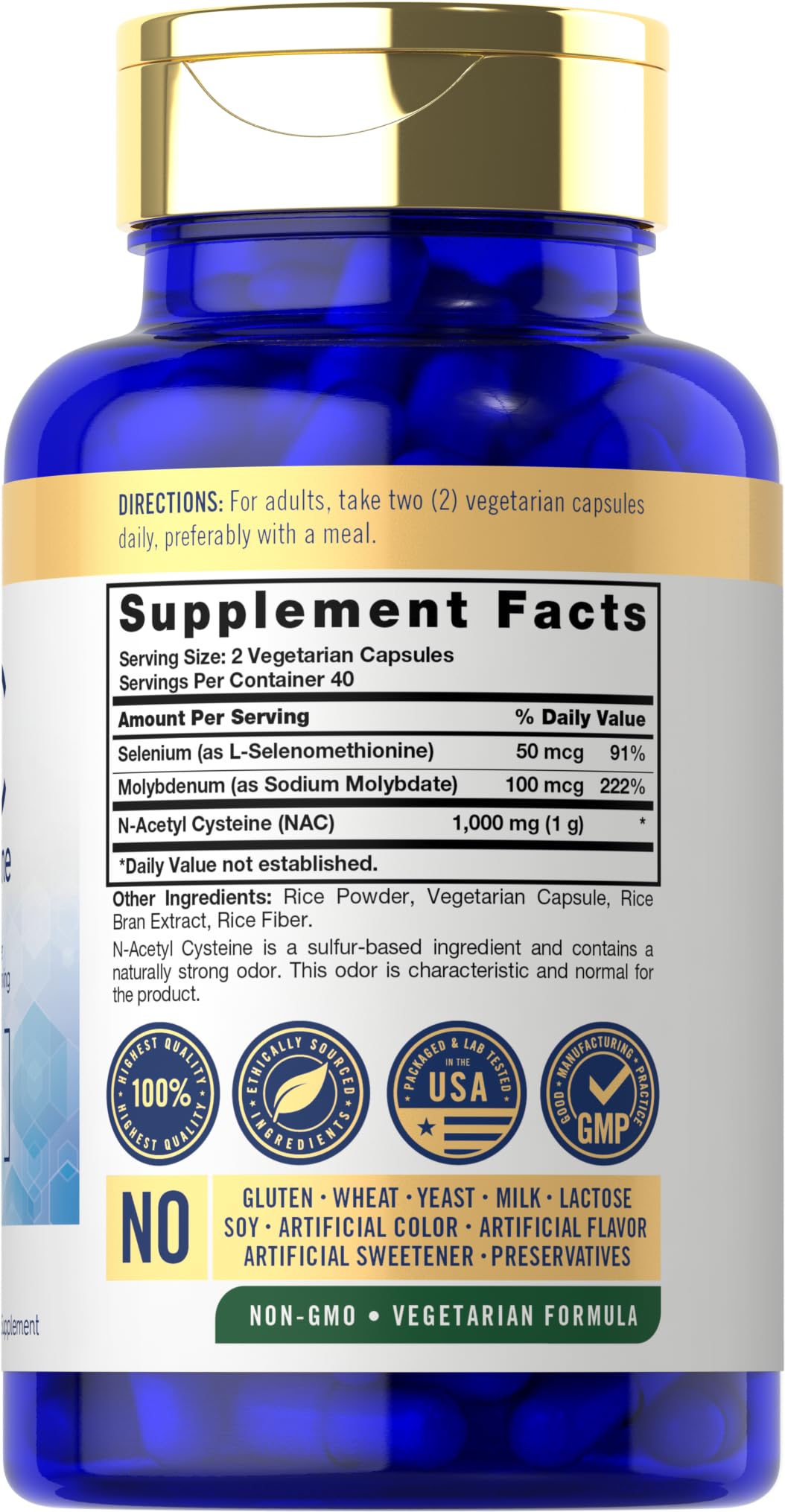 Carlyle N-Acétylcystéine 1000mg 80 capsules, vue du côté
