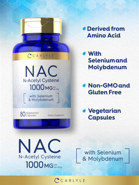 Carlyle N-Acétylcystéine 1000mg, capsules sur fond blanc