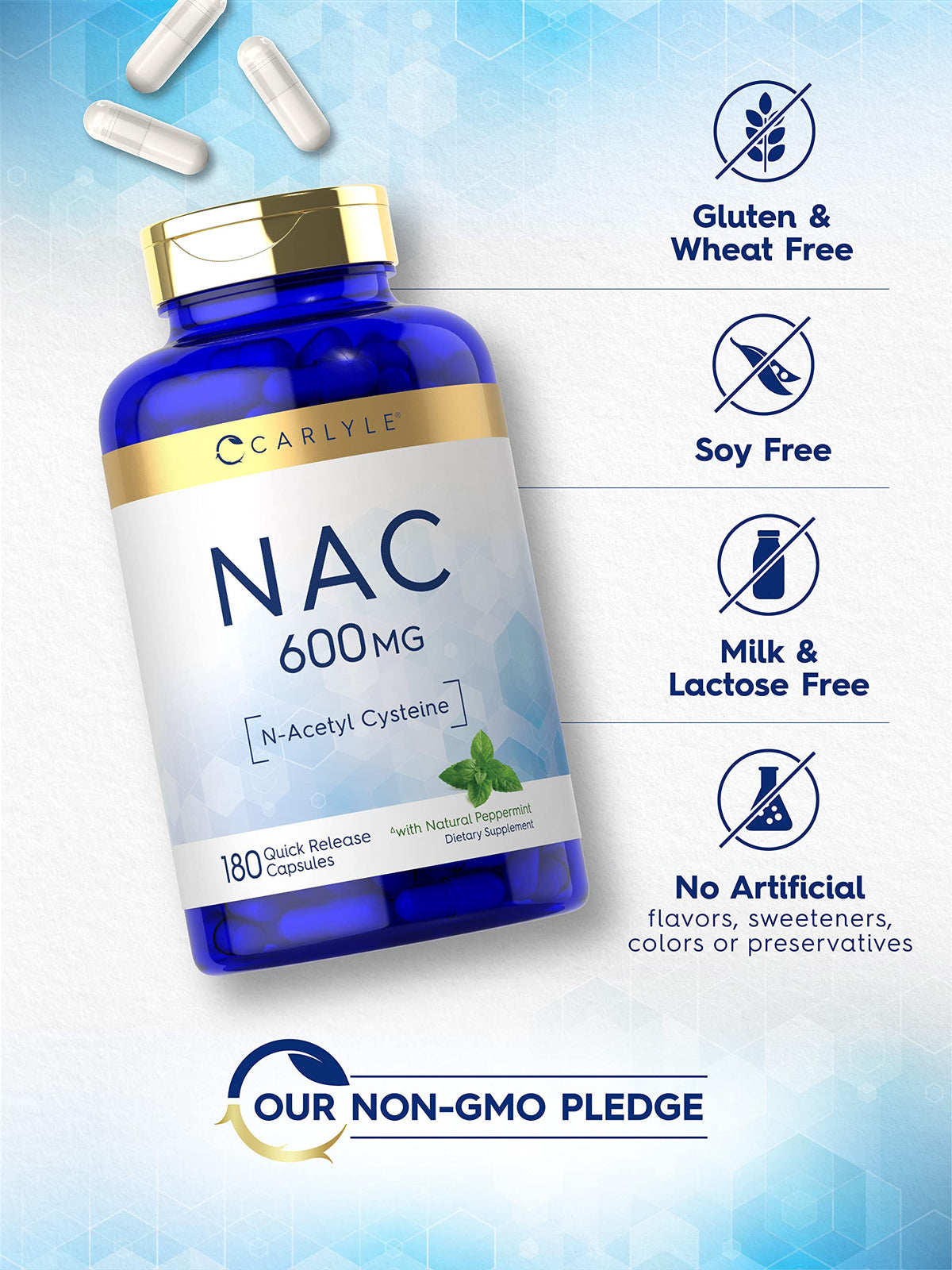 Carlyle NAC N-Acetyl Cysteine 600mg capsules ouvertes montrant leur contenu