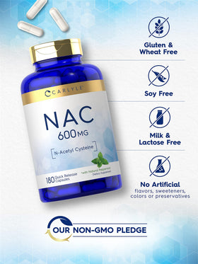 Carlyle NAC N-Acetyl Cysteine 600mg capsules ouvertes montrant leur contenu