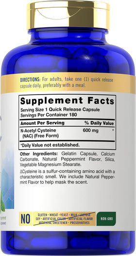 Carlyle NAC N-Acetyl Cysteine 600mg côté du flacon