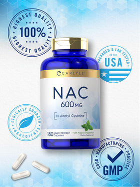 Carlyle NAC N-Acetyl Cysteine 600mg flacon avec étiquette