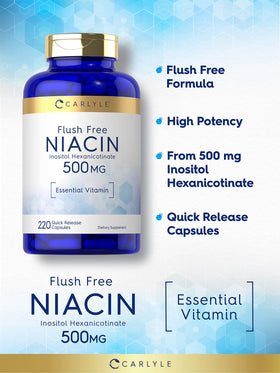 Carlyle Niacine Flush Free 500mg 220 Capsules - capsules en gros plan