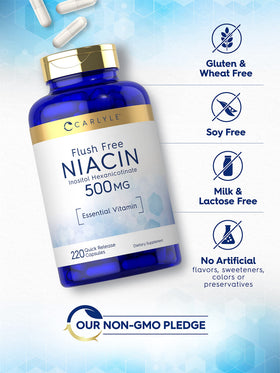 Carlyle Niacine Flush Free 500mg 220 Capsules - vue de côté