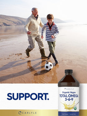 Carlyle Omega 3-6-9 bouteille ouverte avec huile à l'intérieur