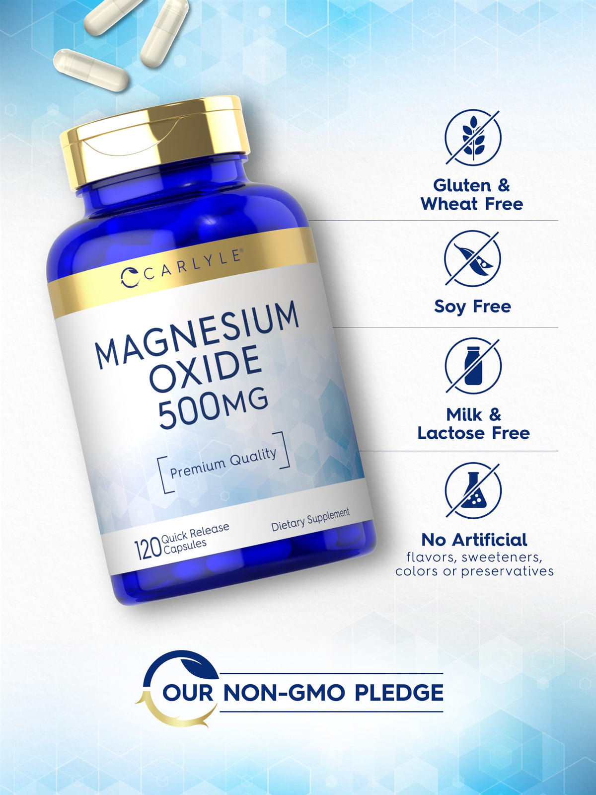Carlyle Oxyde de Magnésium 500mg capsules prises avec un verre d'eau