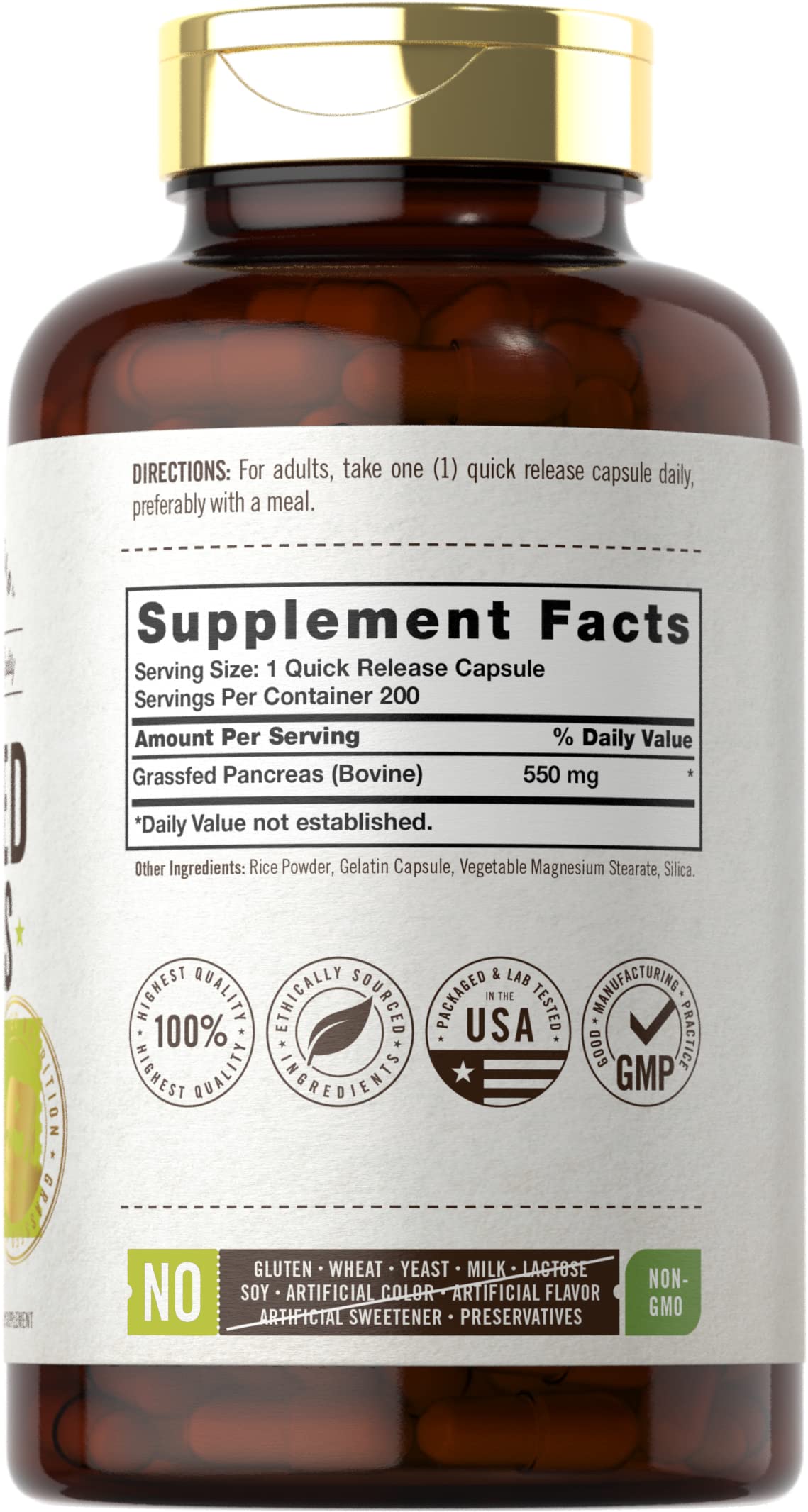 Carlyle Pancréas de Boeuf 550mg 200 Capsules - emballage