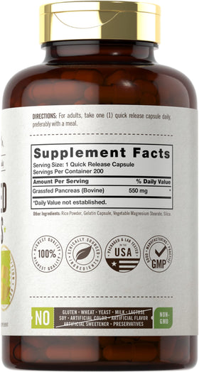 Carlyle Pancréas de Boeuf 550mg 200 Capsules - emballage