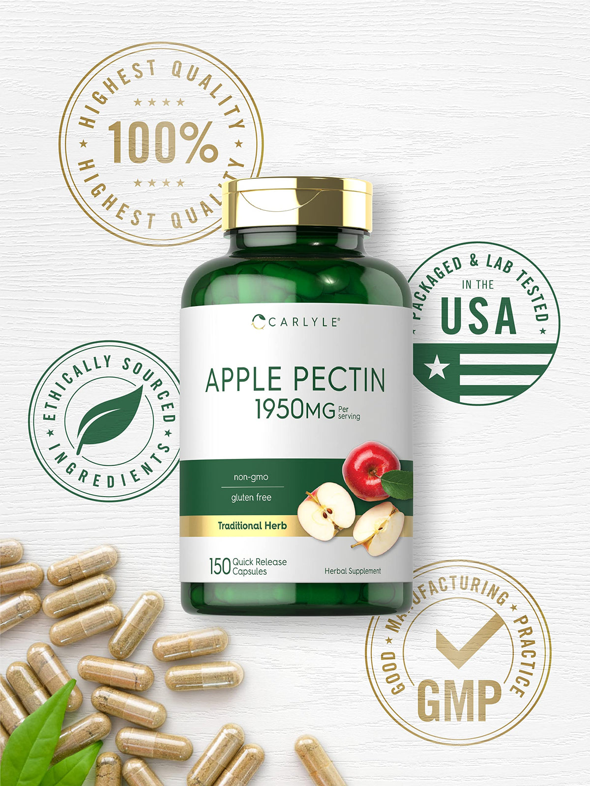 Carlyle Pectine de Pomme 1950mg flacon avec étiquette claire