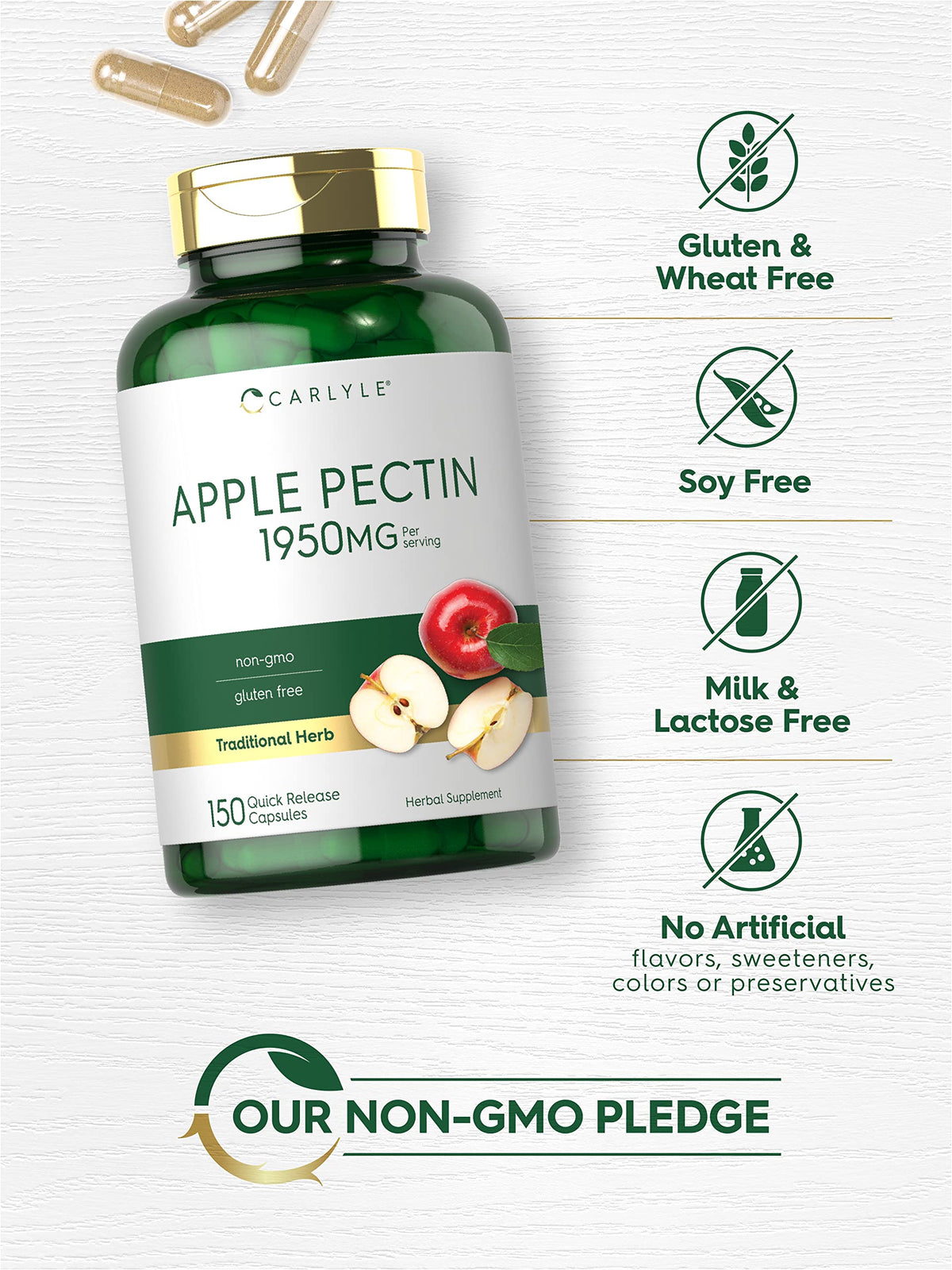 Carlyle Pectine de Pomme 1950mg gélules ouvertes sur une cuillère