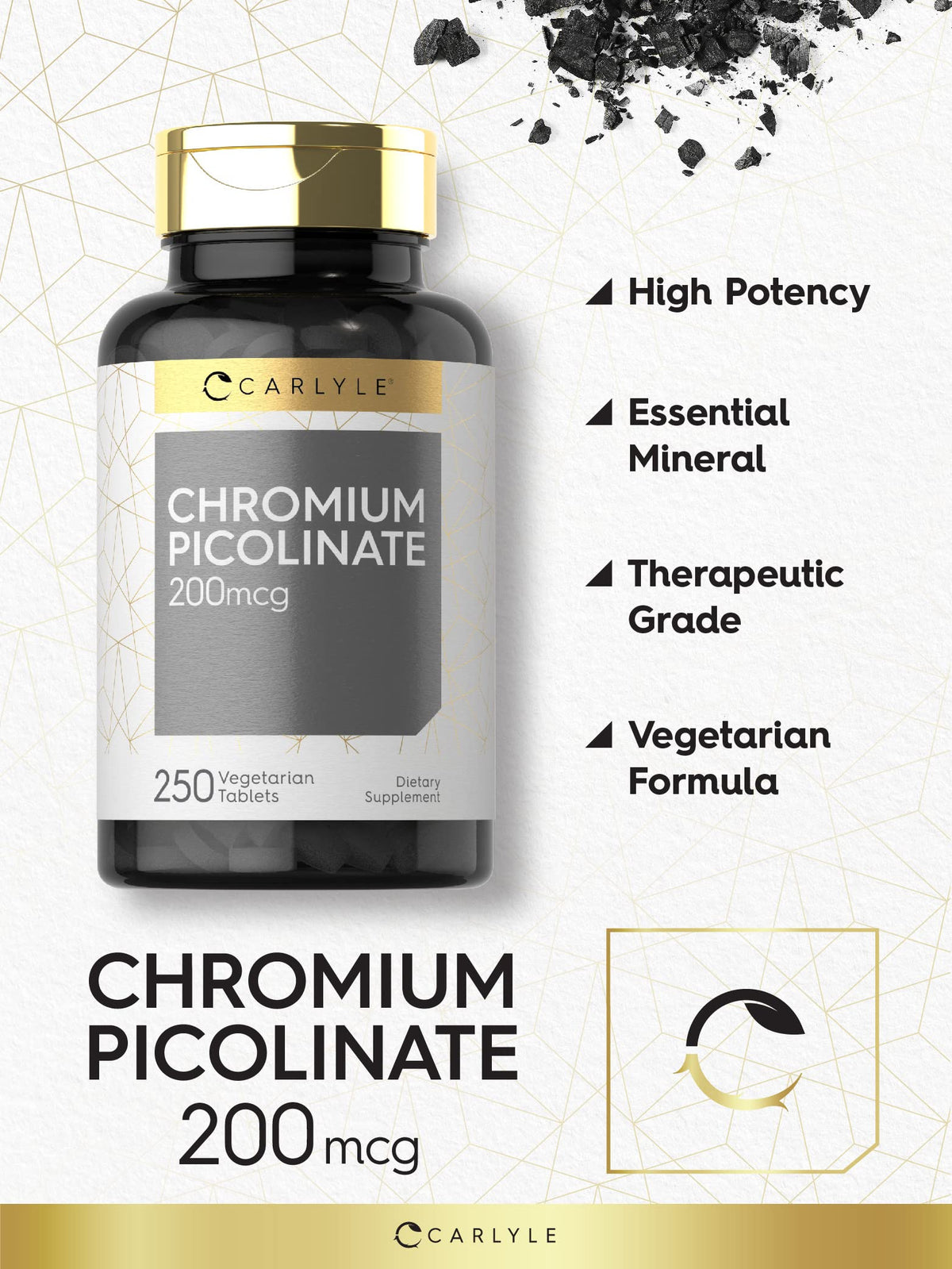 Carlyle Picolinate de Chrome 200mcg comprimé végétarien sur fond blanc