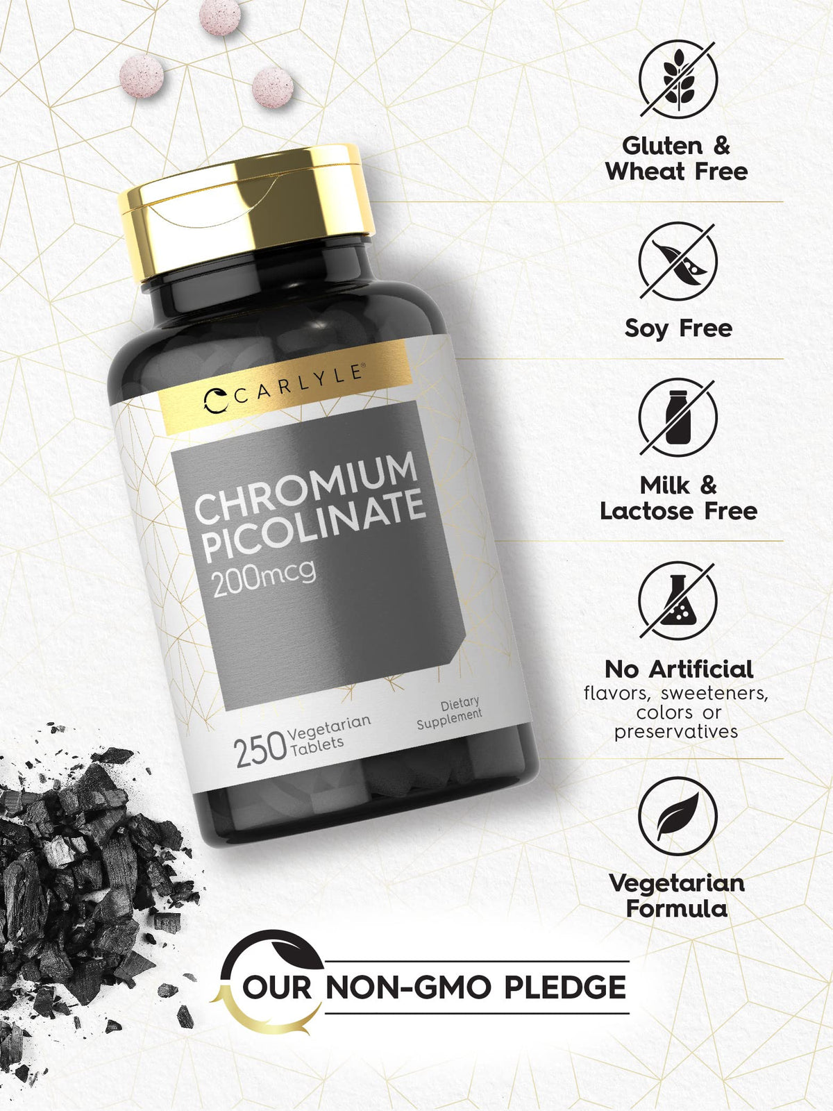 Carlyle Picolinate de Chrome 200mcg étiquette et informations