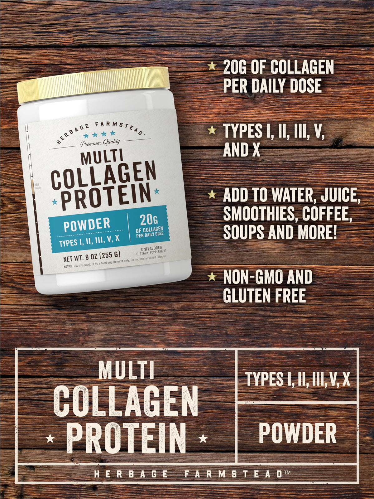 Carlyle Poudre de Collagène Multi 349 g, vue arrière avec informations nutritionnelles