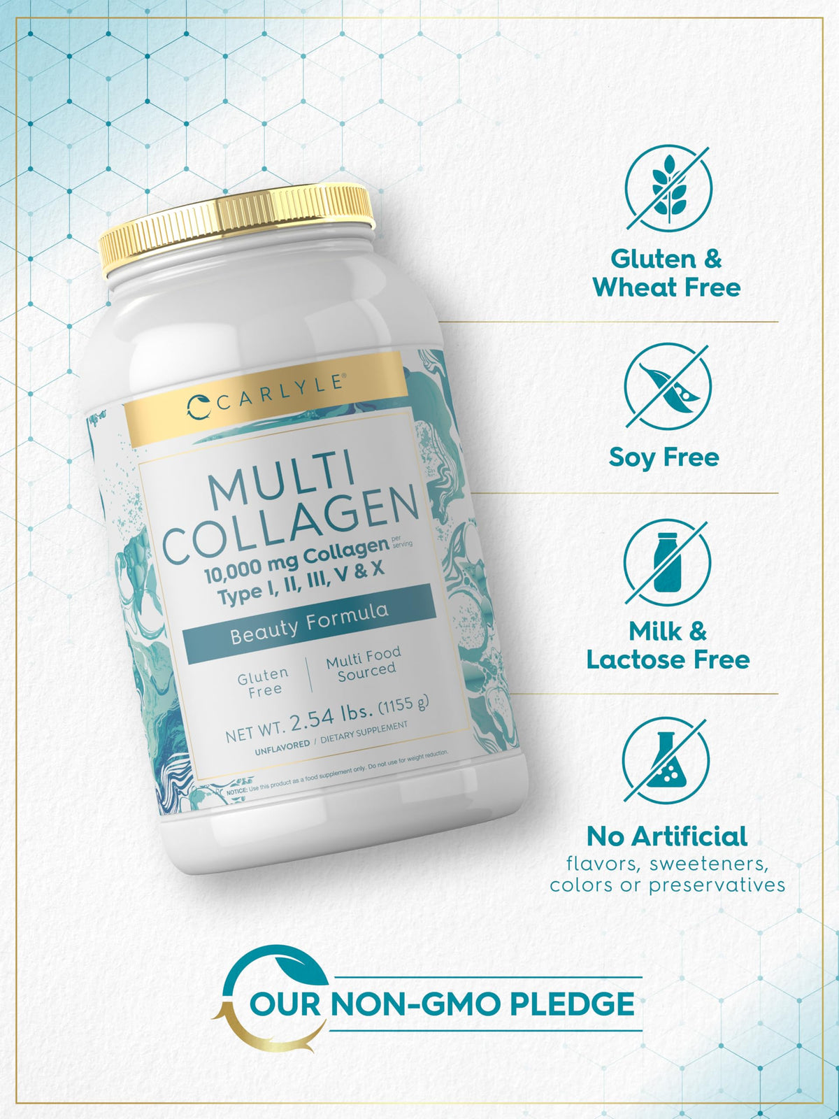 Carlyle Poudre de Collagène Multi 40 oz arrière avec informations nutritionnelles