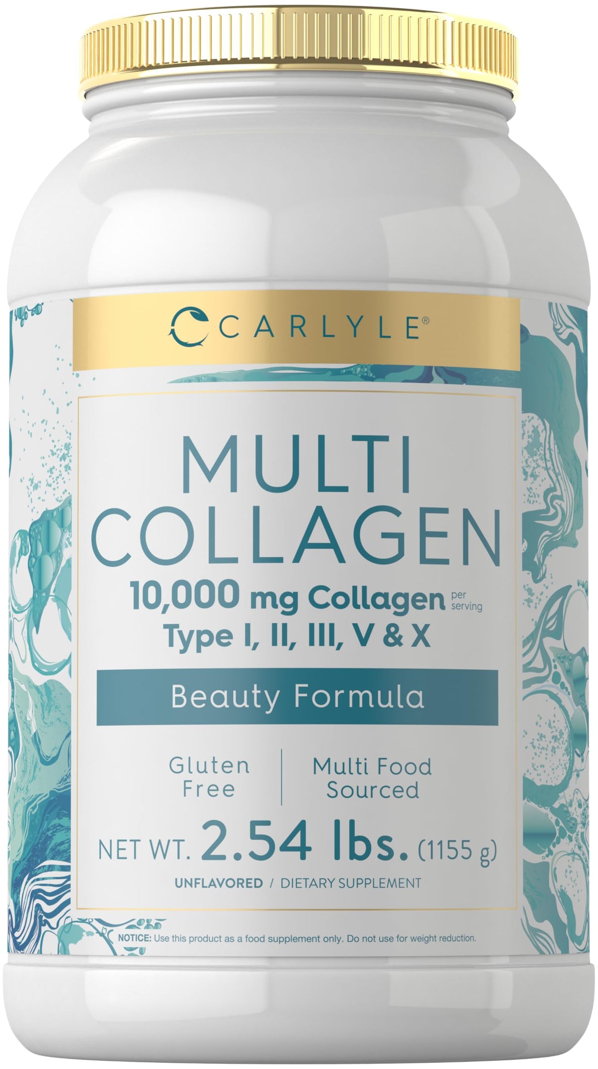 Carlyle Poudre de Collagène Multi 40 oz vue avant avec étiquette
