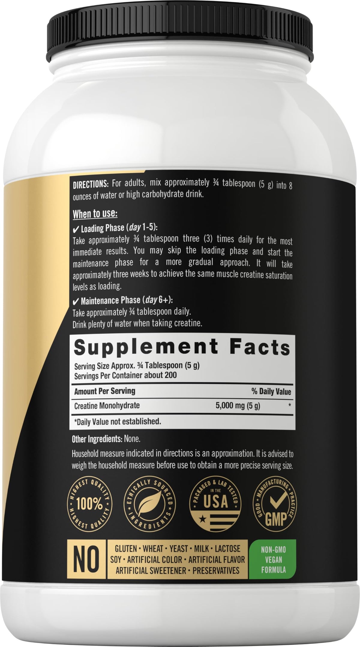 Carlyle Poudre de Créatine Monohydrate 5000 mg arrière de l'emballage