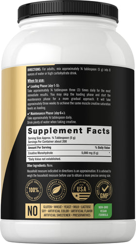 Carlyle Poudre de Créatine Monohydrate 5000 mg arrière de l'emballage
