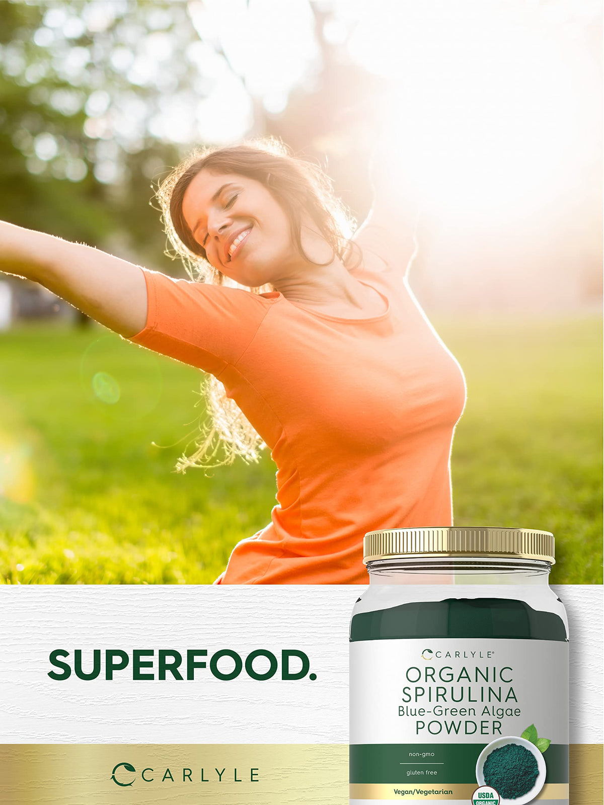 Carlyle Poudre de Spiruline Bio, vue de côté de l'emballage