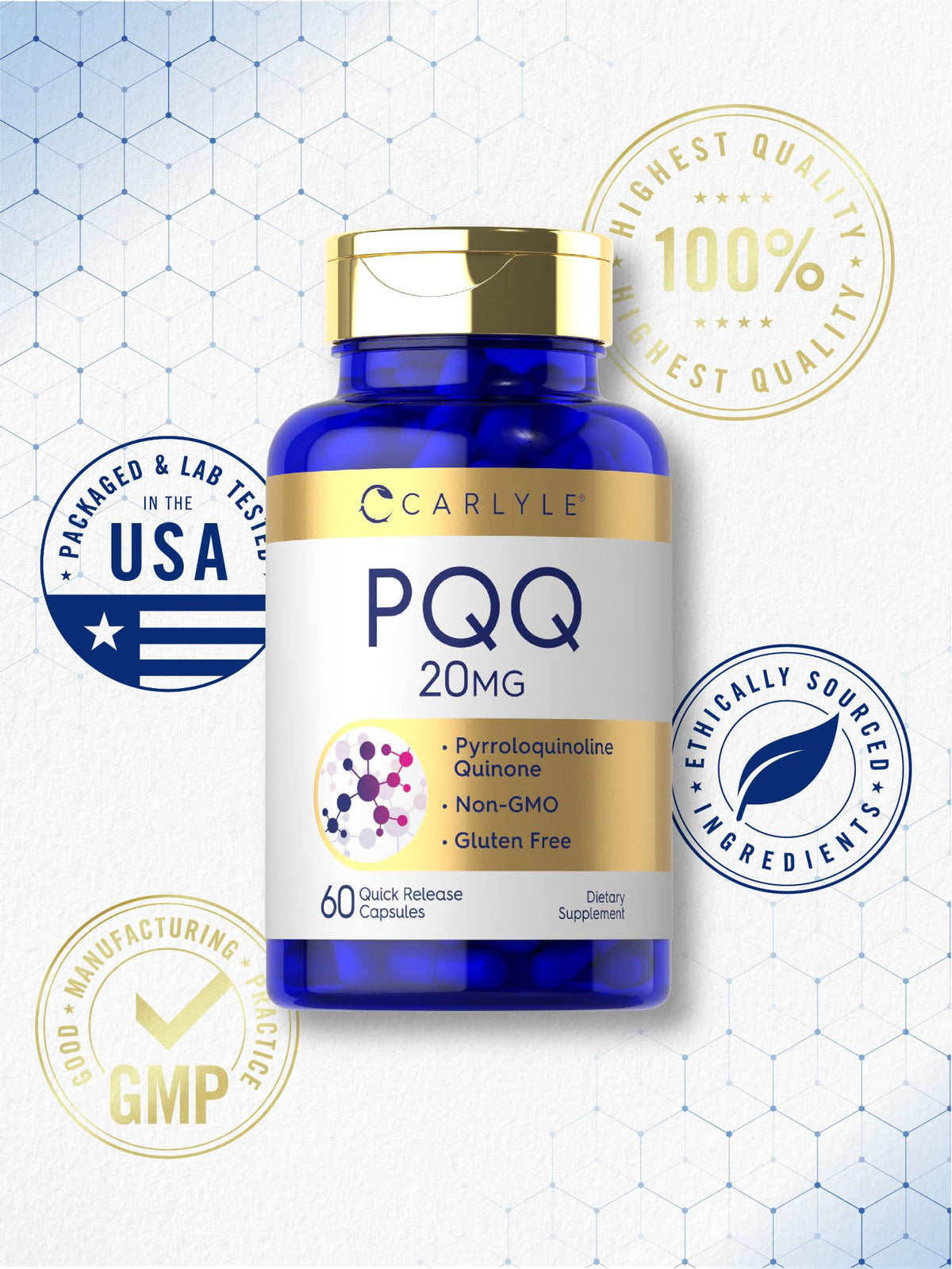 Carlyle PQQ Complément Alimentaire 20 mg arrière de la boîte
