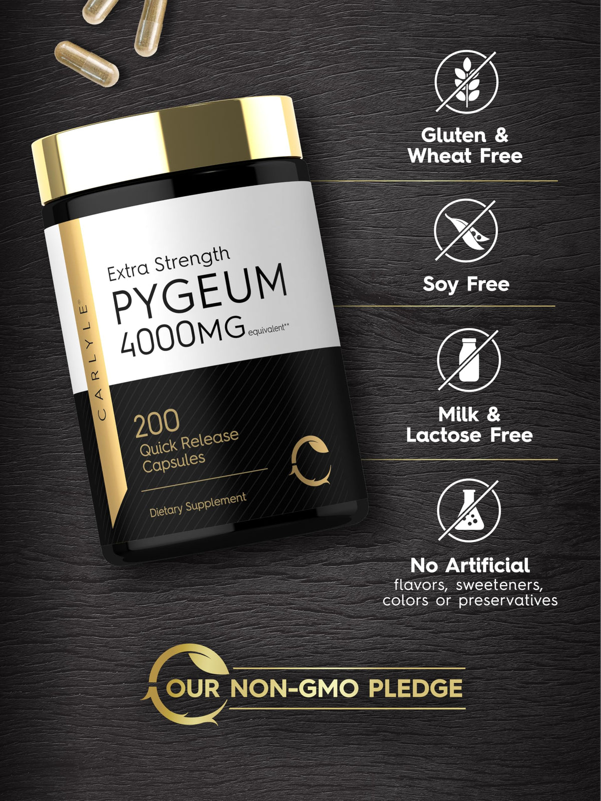 Carlyle Pygeum Africanum Écorce 200 Capsules avec un verre d'eau