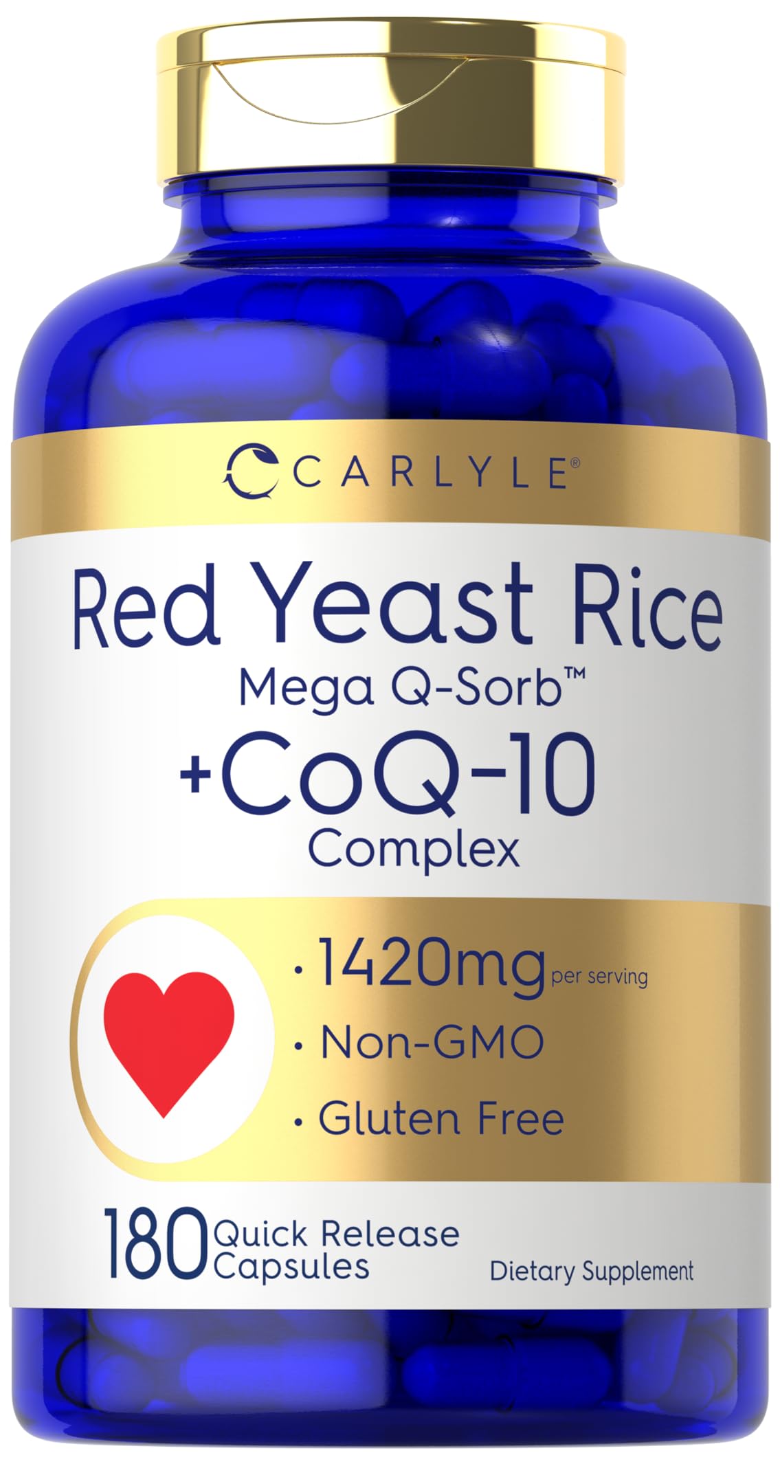 Carlyle Riz Rouge avec CoQ10 1420 mg, 180 capsules vue de face