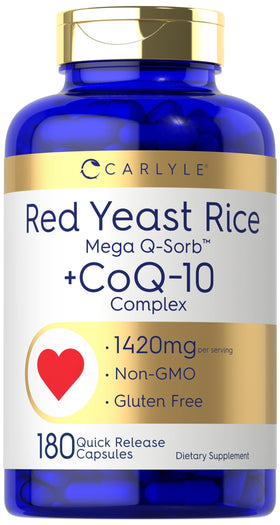 Carlyle Riz Rouge avec CoQ10 1420 mg, 180 capsules vue de face