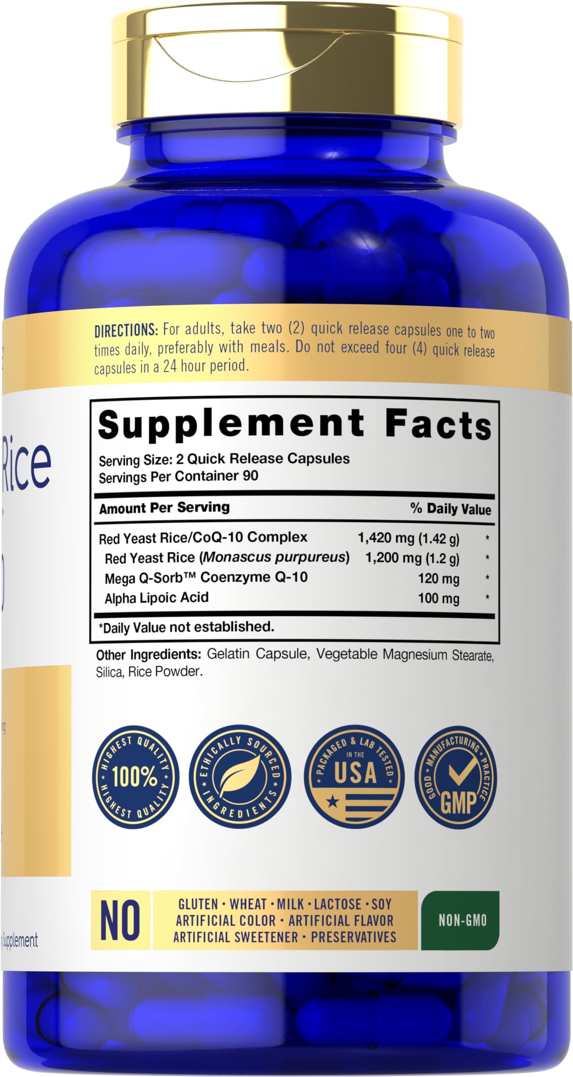 Carlyle Riz Rouge avec CoQ10 1420 mg, capsules sur fond blanc