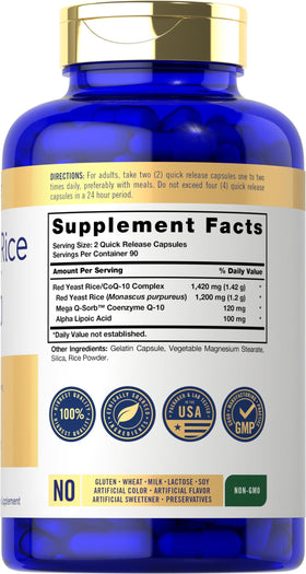 Carlyle Riz Rouge avec CoQ10 1420 mg, capsules sur fond blanc