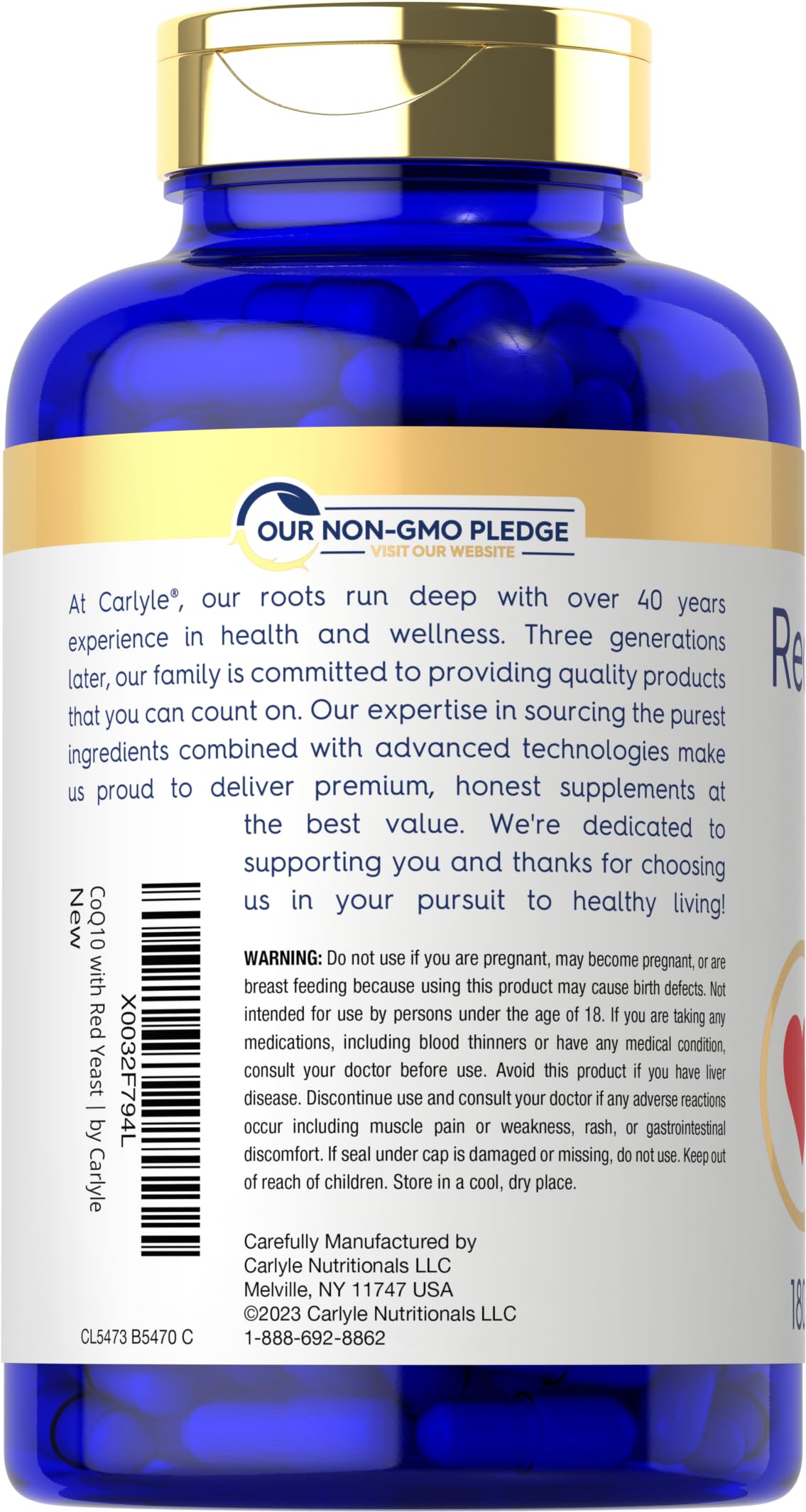Carlyle Riz Rouge avec CoQ10, emballage et étiquette
