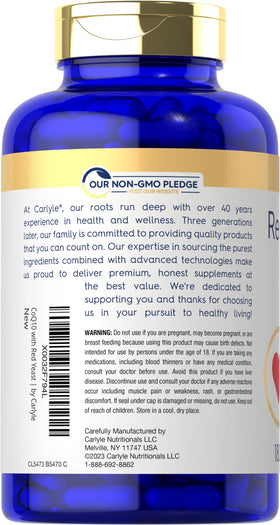 Carlyle Riz Rouge avec CoQ10, emballage et étiquette