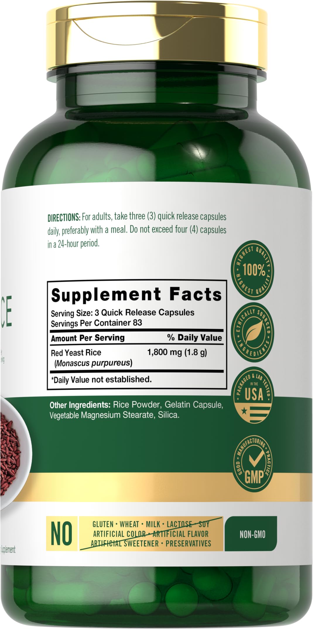Carlyle riz rouge supplément 1800 mg gélule ouverte