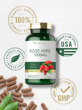 Carlyle Rose Hips capsules avec étiquette détaillée