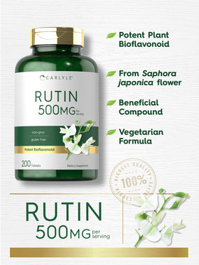 Carlyle Rutin 500mg comprimés sur une table avec des fruits