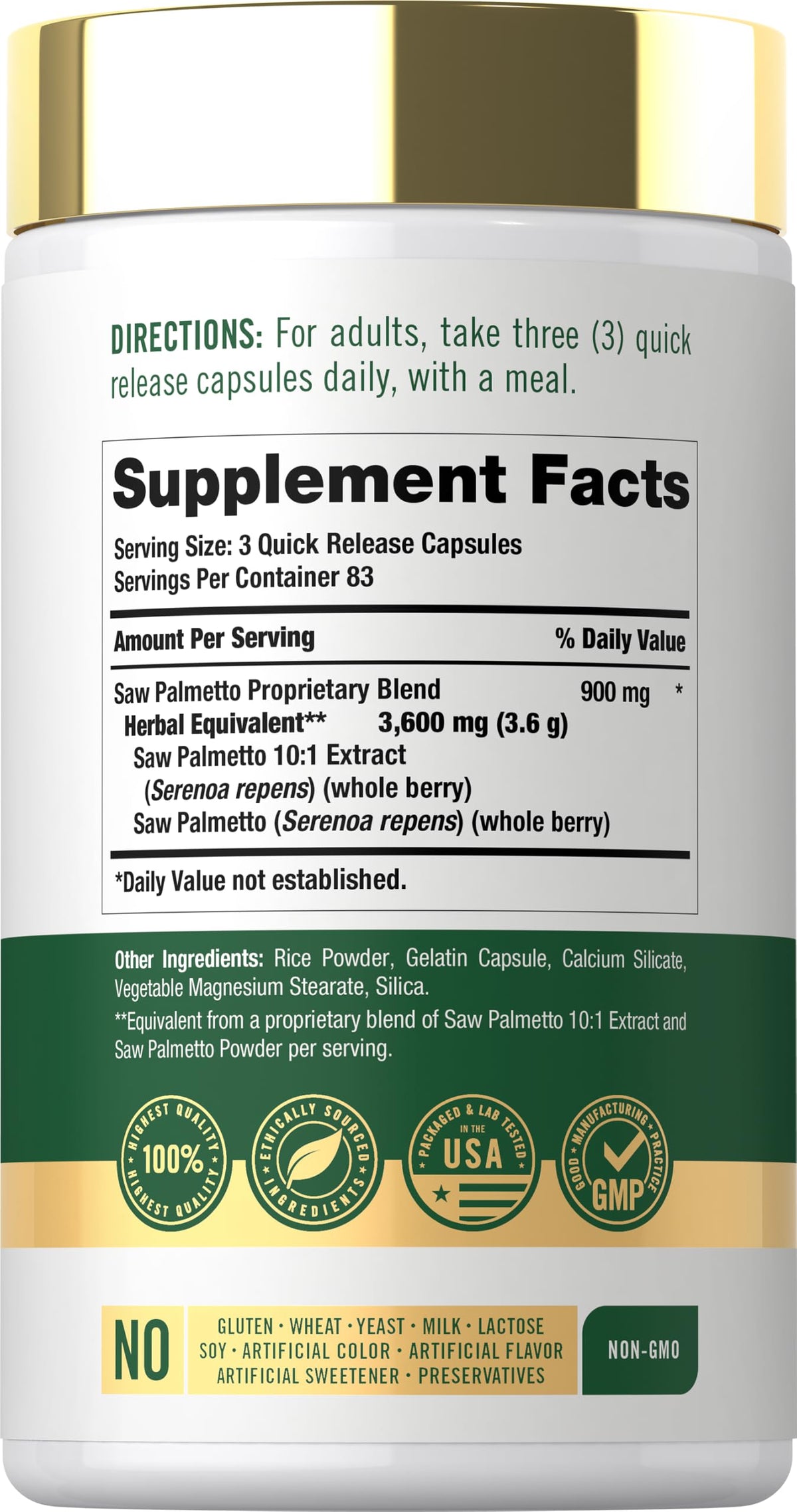 Carlyle Saw Palmetto capsules - vue de côté